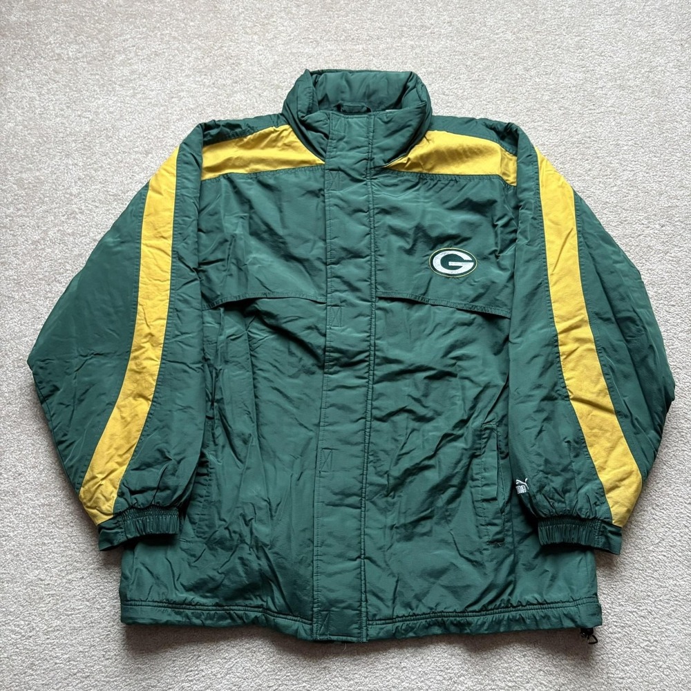 Vtg Green Bay Packers Jacket Mens XL NFL Football Puma‎ Fleece Lined Winter 90s